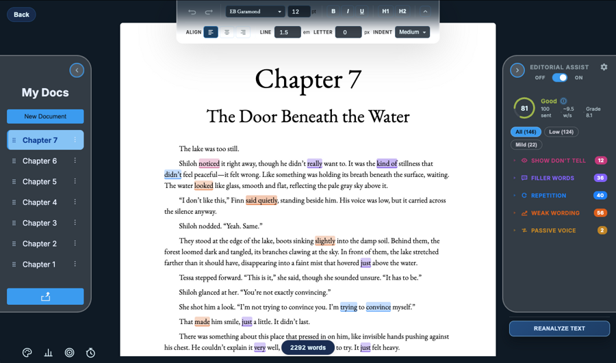 Manuscript editor in AuthWriter